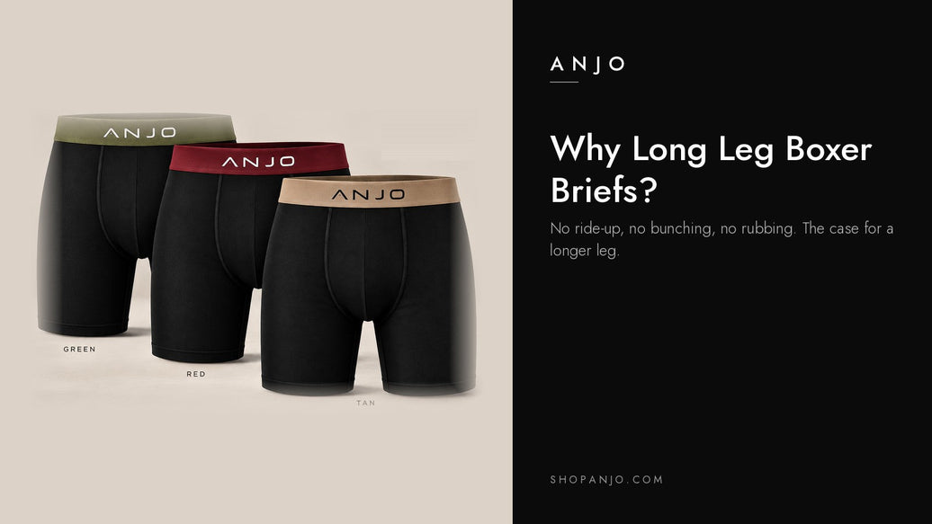 ANJO long leg boxer briefs in Green, Red and Tan