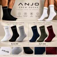 ANJO Crew Socks 3-Pack — The Essential in White, Black and Grey and The Signature in Navy, Olive and Burgundy